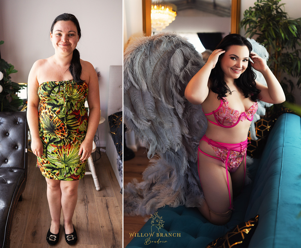 Upper Coomera boudoir photo shoot showing natural to glam makeover.