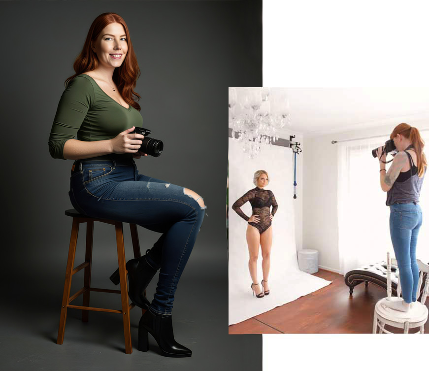 Photographer holding camera in boudoir studio on the Gold Coast