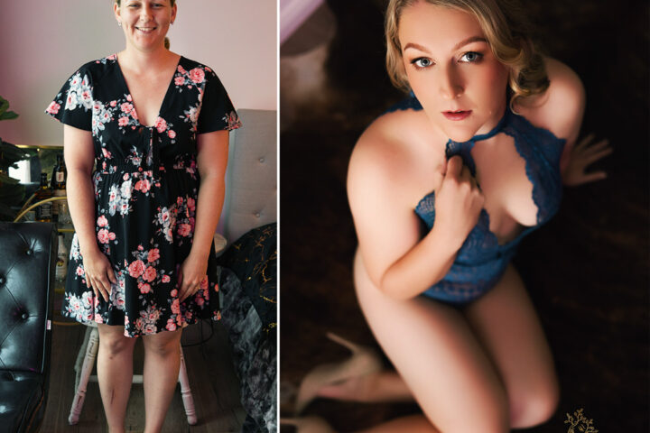 Boudoir photography Gold Coast client transformation with professional styling.