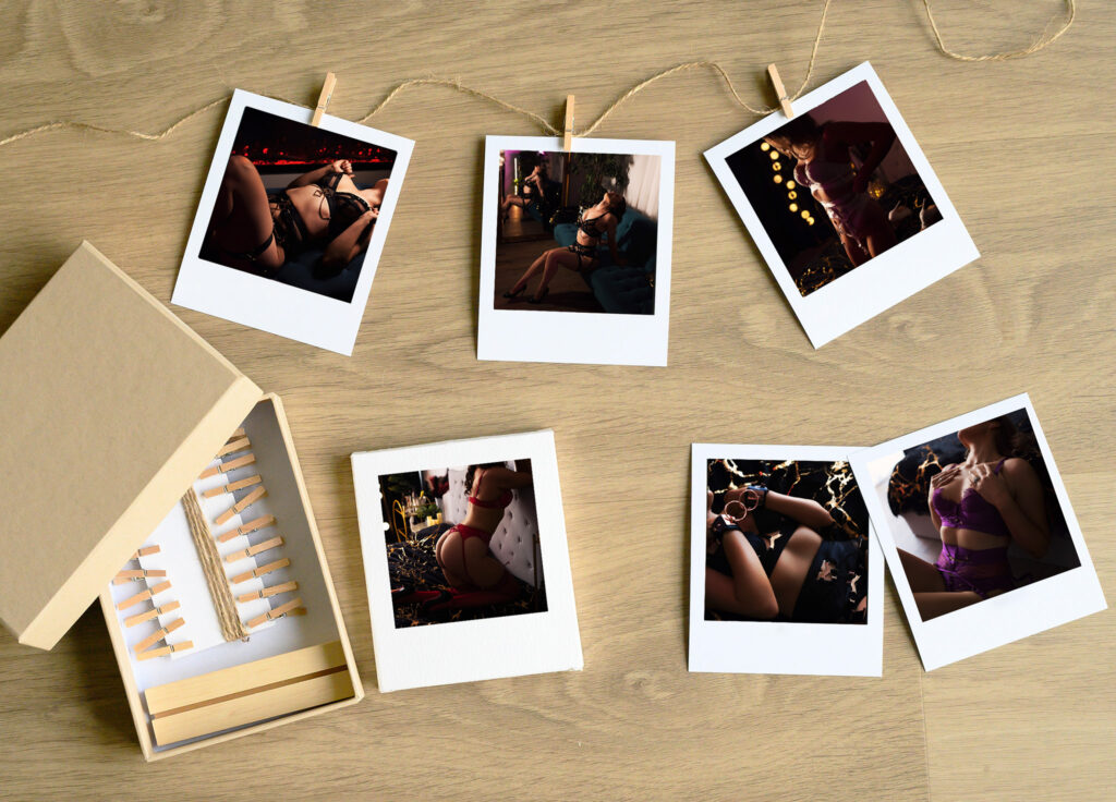 Boudoir Polaroids Polaroid pack with boudoir photos, hanging on string, Gold Coast
